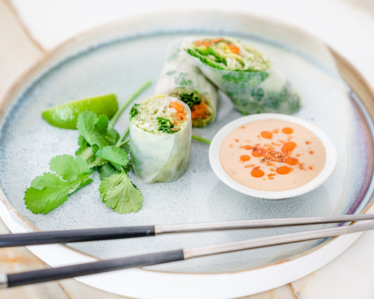 Vegetarische springroll met Wonky avocado Pesto